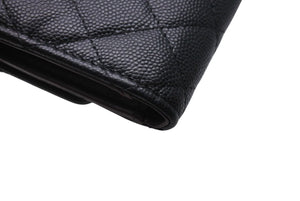 極美品 CHANEL シャネル クラシック スモール フラップ ウォレット 三つ折り財布 ランダム キャビアスキン ブラック 美品 中古 4c070910
