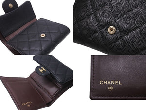 極美品 CHANEL シャネル クラシック スモール フラップ ウォレット 三つ折り財布 ランダム キャビアスキン ブラック 美品 中古 4c070910