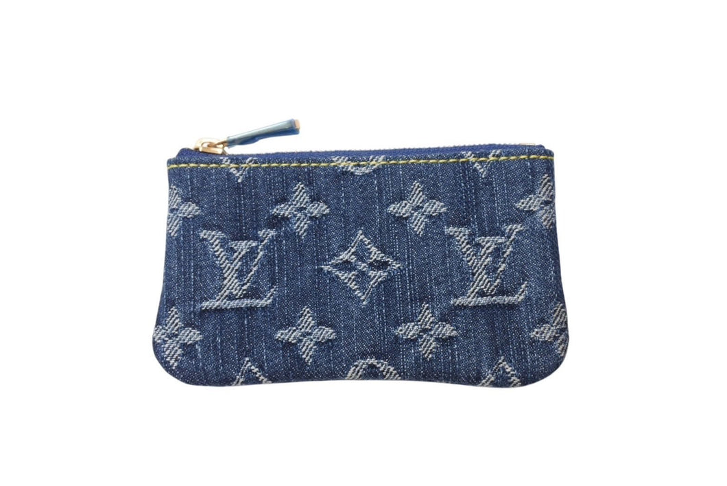 新品未使用 LOUIS VUITTON ルイヴィトン ポシェット クレ コインケース M95343 モノグラム デニム ブルー 中古 4c070911