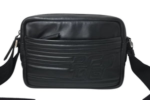 PRADA プラダ レザーショルダーバッグ ブラック ブルー ロゴ鞄 斜め掛け シルバー金具 美品 中古 4c070921 