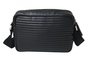 PRADA プラダ レザーショルダーバッグ ブラック ブルー ロゴ鞄 斜め掛け シルバー金具 美品 中古 4c070921 