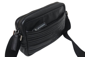 PRADA プラダ レザーショルダーバッグ ブラック ブルー ロゴ鞄 斜め掛け シルバー金具 美品 中古 4c070921 
