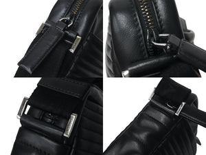 PRADA プラダ レザーショルダーバッグ ブラック ブルー ロゴ鞄 斜め掛け シルバー金具 美品 中古 4c070921 