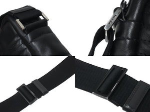 PRADA プラダ レザーショルダーバッグ ブラック ブルー ロゴ鞄 斜め掛け シルバー金具 美品 中古 4c070921 