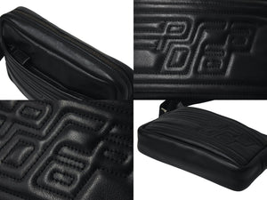 PRADA プラダ レザーショルダーバッグ ブラック ブルー ロゴ鞄 斜め掛け シルバー金具 美品 中古 4c070921 