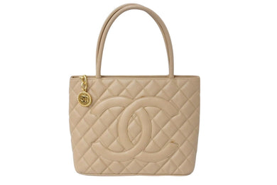 CHANEL シャネル 復刻トート 8番台 ハンドバッグ ココマーク キャビアスキン ベージュ ゴールド金具 美品 中古 4c070922
