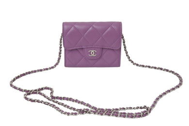 極美品 CHANEL シャネル ショルダーバッグ チェーンウォレット 30番台 ココマーク パープル ラムスキン シルバー金具 中古 4c070925