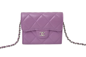 極美品 CHANEL シャネル ショルダーバッグ チェーンウォレット 30番台 ココマーク パープル ラムスキン シルバー金具 中古 4c070925