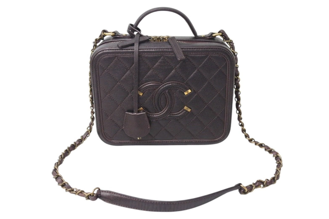 極美品 CHANEL シャネル マトラッセ 2WAY バニティ チェーンショルダー ハンドバッグ キャビアスキン ボルドー 26番台 中古 4c070927