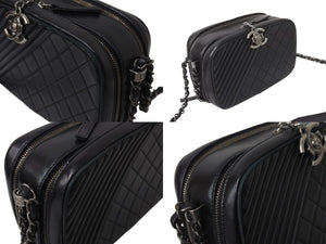 CHANEL シャネル ショルダーバッグ 20番台 ココボーイ ココマーク チェーンショルダー ブラック ラムスキン 美品 中古 4c070943