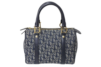 極美品 Christian Dior クリスチャンディオール ハンドバッグ 25cm トロッター ガリアーノ期 04年 ネイビー ゴールド 中古 4c070956