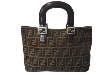 FENDI フェンディ ハンドバッグ 26693 ズッカ柄 総柄 ヴィンテージ ブラウンキャンバス レザー シルバー金具 美品 中古 4c070959 