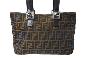 FENDI フェンディ ハンドバッグ 26693 ズッカ柄 総柄 ヴィンテージ ブラウンキャンバス レザー シルバー金具 美品 中古 4c070959 