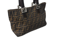 画像をギャラリービューアに読み込む, FENDI フェンディ ハンドバッグ 26693 ズッカ柄 総柄 ヴィンテージ ブラウンキャンバス レザー シルバー金具 美品 中古 4c070959 