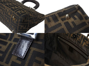 FENDI フェンディ ハンドバッグ 26693 ズッカ柄 総柄 ヴィンテージ ブラウンキャンバス レザー シルバー金具 美品 中古 4c070959 