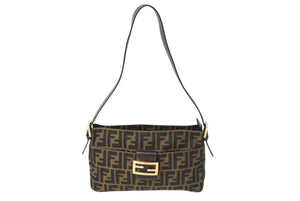 FENDI フェンディ マンマバケット ワンショルダーバッグ ズッカ柄 ブラウン キャンバス レザー ゴールド金具 美品 中古 4c070960