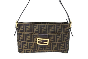 FENDI フェンディ マンマバケット ワンショルダーバッグ ズッカ柄 ブラウン キャンバス レザー ゴールド金具 美品 中古 4c070960