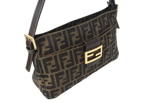 FENDI フェンディ マンマバケット ワンショルダーバッグ ズッカ柄 ブラウン キャンバス レザー ゴールド金具 美品 中古 4c070960