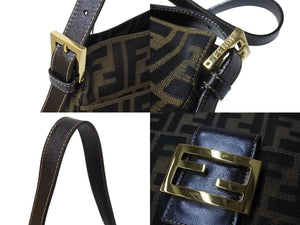 FENDI フェンディ マンマバケット ワンショルダーバッグ ズッカ柄 ブラウン キャンバス レザー ゴールド金具 美品 中古 4c070960