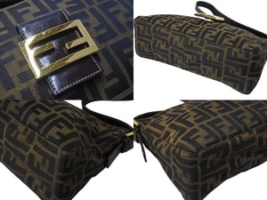 FENDI フェンディ マンマバケット ワンショルダーバッグ ズッカ柄 ブラウン キャンバス レザー ゴールド金具 美品 中古 4c070960