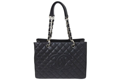 極美品 CHANEL シャネル GST チェーントートバッグ ココマーク 13番台 A50995 キャビアスキン ブラック シルバー 中古 4c070961