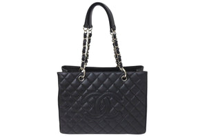 極美品 CHANEL シャネル GST チェーントートバッグ ココマーク 13番台 A50995 キャビアスキン ブラック シルバー 中古 4c070961