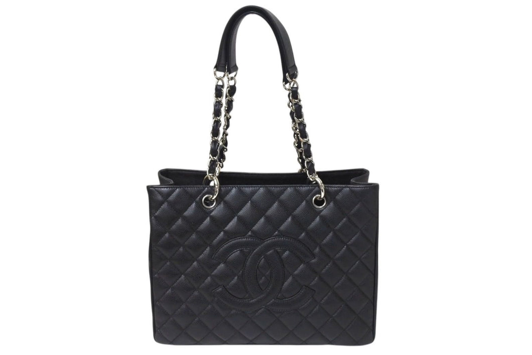 極美品 CHANEL シャネル GST チェーントートバッグ ココマーク 13番台 A50995 キャビアスキン ブラック シルバー 中古 4c070961
