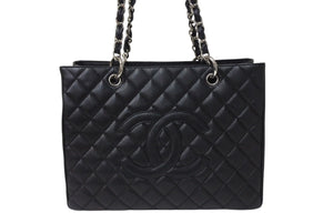 極美品 CHANEL シャネル GST チェーントートバッグ ココマーク 13番台 A50995 キャビアスキン ブラック シルバー 中古 4c070961