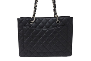 極美品 CHANEL シャネル GST チェーントートバッグ ココマーク 13番台 A50995 キャビアスキン ブラック シルバー 中古 4c070961