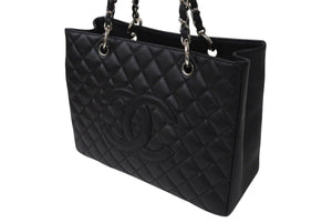 極美品 CHANEL シャネル GST チェーントートバッグ ココマーク 13番台 A50995 キャビアスキン ブラック シルバー 中古 4c070961