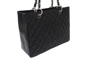 極美品 CHANEL シャネル GST チェーントートバッグ ココマーク 13番台 A50995 キャビアスキン ブラック シルバー 中古 4c070961