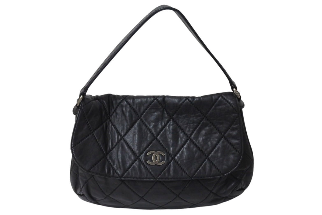 CHANEL シャネル ワイルドステッチ ワンショルダーバッグ ブラック ラムスキン 11番台 ココマーク シルバー金具 美品 中古 4c070963