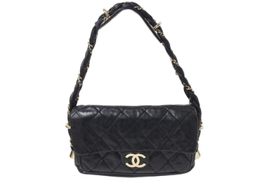 極美品 CHANEL シャネル ウルトラステッチ ハンドバッグ ワンショルダーバッグ ブラック ラムスキン 11番台 ココマーク ゴールド金具 美品 中古 4c070964