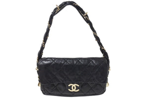 極美品 CHANEL シャネル ウルトラステッチ ハンドバッグ ワンショルダーバッグ ブラック ラムスキン 11番台 ココマーク ゴールド金具 美品 中古 4c070964