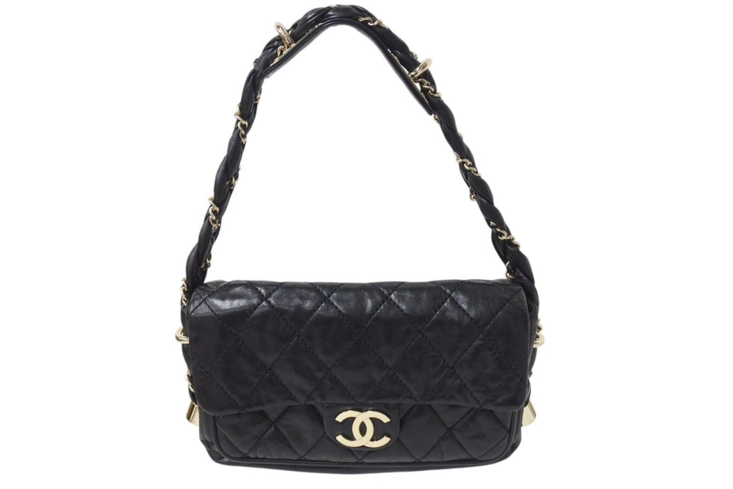 極美品 CHANEL シャネル ウルトラステッチ ハンドバッグ ワンショルダーバッグ ブラック ラムスキン 11番台 ココマーク ゴールド金具 美品 中古 4c070964