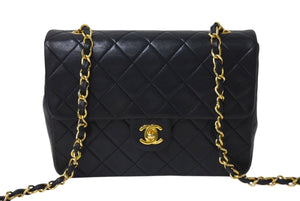 CHANEL シャネル 縦長 15cm ミニマトラッセ20 チェーンショルダーバッグ 1番台 ラムスキン ブラック ゴールド 良品 中古 4c070966