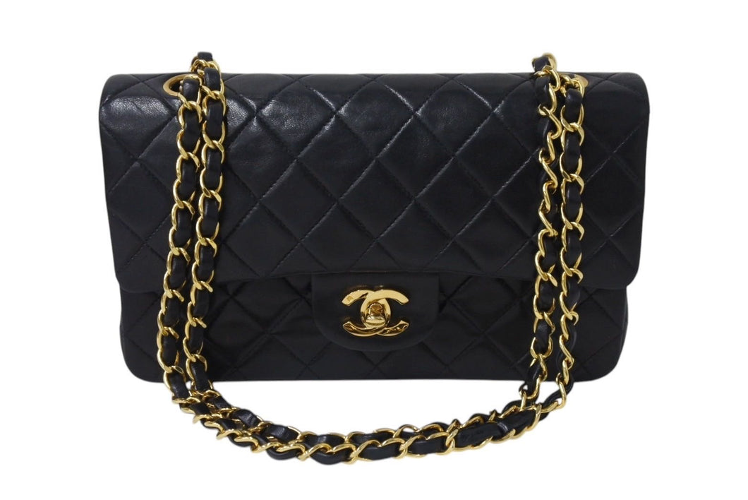 極美品 CHANEL シャネル マトラッセ23 Wフラップ チェーン ショルダーバッグ ラムスキン 4番台 ブラック ゴールド金具 中古 4c070971
