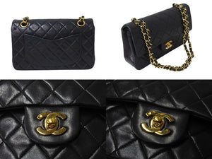 極美品 CHANEL シャネル マトラッセ23 Wフラップ チェーン ショルダーバッグ ラムスキン 4番台 ブラック ゴールド金具 中古 4c070971