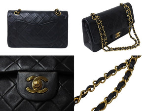 CHANEL シャネル マトラッセ23 Wフラップ チェーン ショルダーバッグ ラムスキン 2番台 ブラック ゴールド金具 美品 中古 4c070973