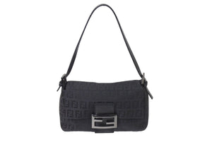 FENDI フェンディ ミニマンマバケット ハンドバッグ 8BR180 ズッキーノ柄 キャンバス レザー ブラック金具 美品 中古 4c070991 