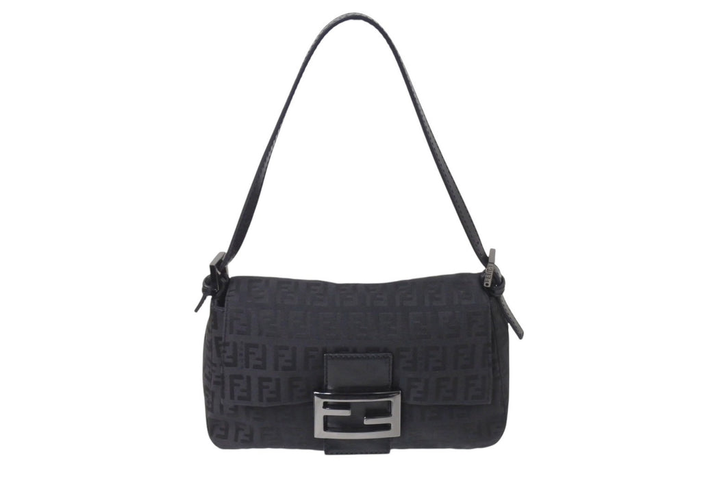 FENDI フェンディ ミニマンマバケット ハンドバッグ 8BR180 ズッキーノ柄 キャンバス レザー ブラック金具 美品 中古 4c070991 