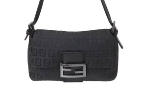 FENDI フェンディ ミニマンマバケット ハンドバッグ 8BR180 ズッキーノ柄 キャンバス レザー ブラック金具 美品 中古 4c070991 