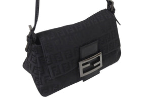 FENDI フェンディ ミニマンマバケット ハンドバッグ 8BR180 ズッキーノ柄 キャンバス レザー ブラック金具 美品 中古 4c070991 