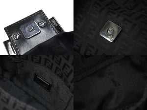 FENDI フェンディ ミニマンマバケット ハンドバッグ 8BR180 ズッキーノ柄 キャンバス レザー ブラック金具 美品 中古 4c070991 