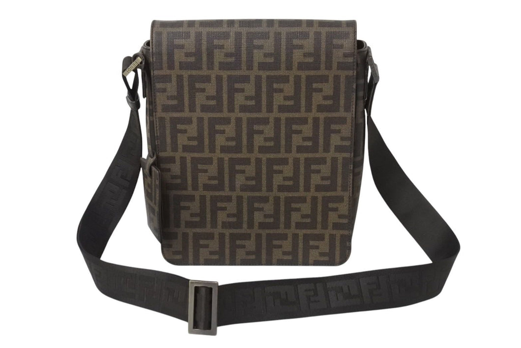 FENDI フェンディショルダーバッグ ズッカ柄 総柄 7VA215 ブラウン PVC レザー ゴールド金具 美品 中古 4c070993 