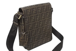 FENDI フェンディショルダーバッグ ズッカ柄 総柄 7VA215 ブラウン PVC レザー ゴールド金具 美品 中古 4c070993 