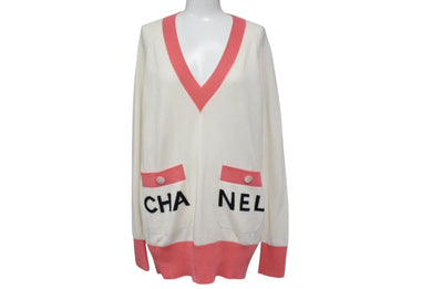CHANEL シャネル セーター P61425K46799 サイズ34 カシミヤ ロゴ ココマーク ピンク アイボリー 美品 中古 4c070996