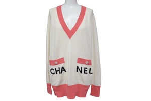 CHANEL シャネル セーター P61425K46799 サイズ34 カシミヤ ロゴ ココマーク ピンク アイボリー 美品 中古 4c070996