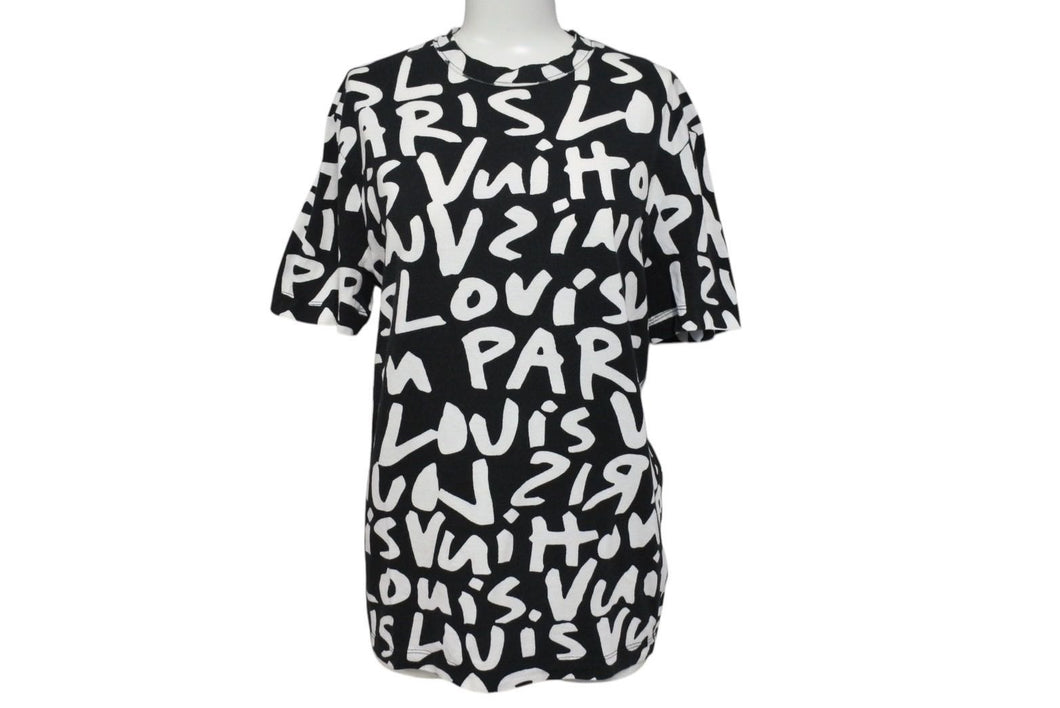 LOUIS VUITTON ルイヴィトン 半袖Ｔシャツ RM091S サイズXXS モノグラム グラフィティ ブラック ホワイト 美品 中古 4c071019