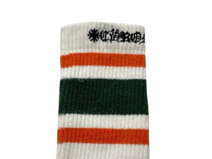 CHROME HEARTS クロムハーツ 靴下 ソックス ロゴ刺繍 オレンジ グリーン ホワイト コットン 良品 中古 4c071022